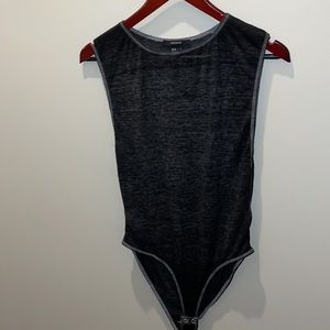 Black & Heather Gray High Crew Neck Tank Bodysuit